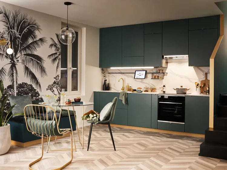 Façade de tiroir de cuisine Sevilla vert laguna mat H.12.5 x l.89.7 cm