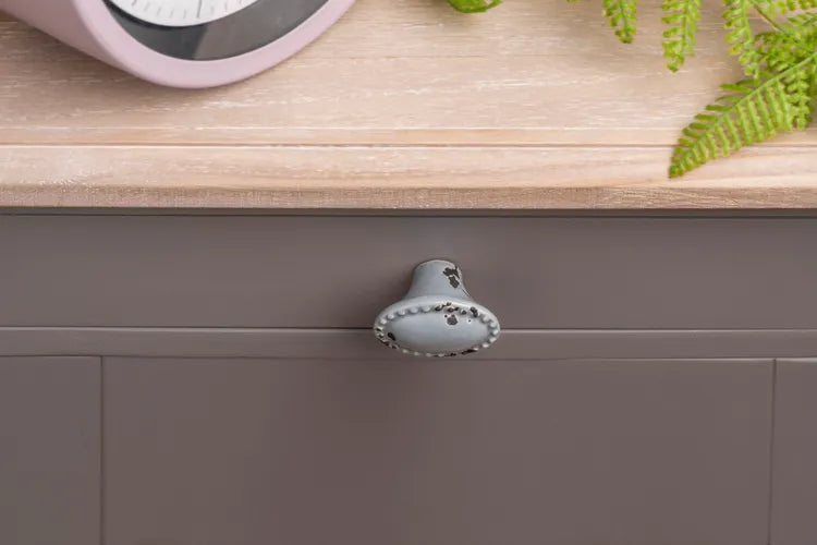 Bouton de meuble rond, porcelaine gris vieilli, Diam.31 mm