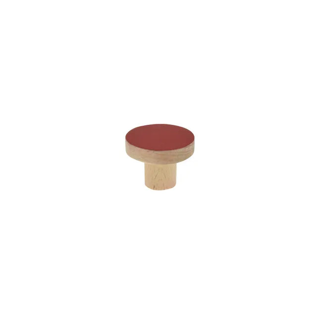 Bouton de meuble rond, bois rouge peint, Diam.40 mm