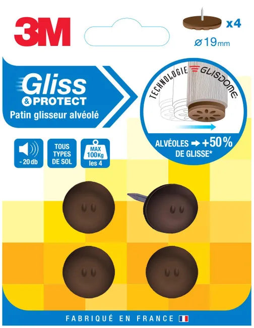 Assortiment 4 patins en plastique 3M Ø19 mm
