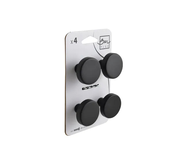 4 boutons de meuble ronds, acier noir, Diam.40 mm