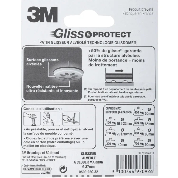 Assortiment 4 patins en plastique 3M Ø37 mm