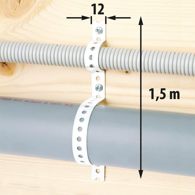 Bande perforée acier blanc, 12 x 0.8 mm, 1.5 m