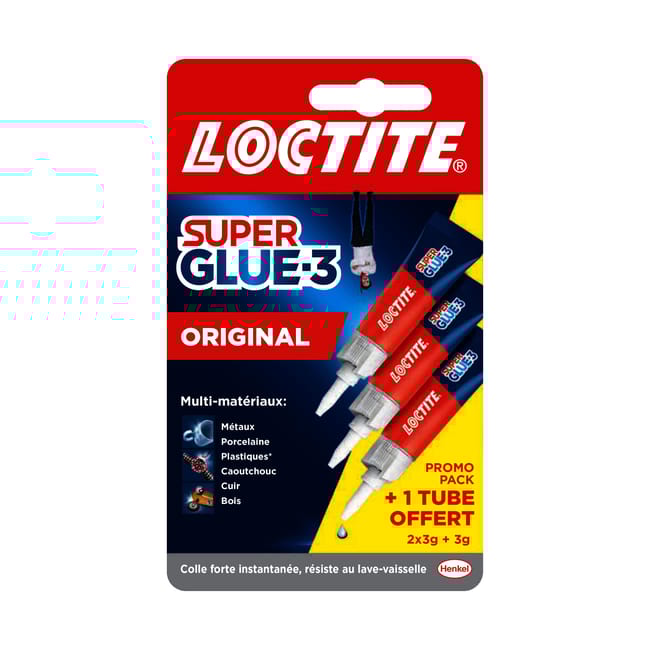 Lot de 3 colle de réparation Cyanoacrylate Super glue 3 universel LOCTITE, 3g t