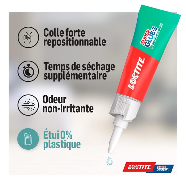 Colle de réparation Cyanoacrylate Super glue 3 repositionable gel LOCTITE, 3g tr