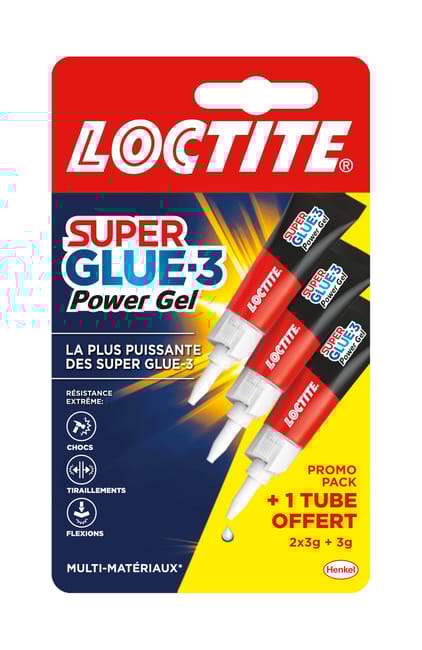 Lot de 3 colle de réparation Cyanoacrylate Super glue 3 power gel LOCTITE, 3g tr