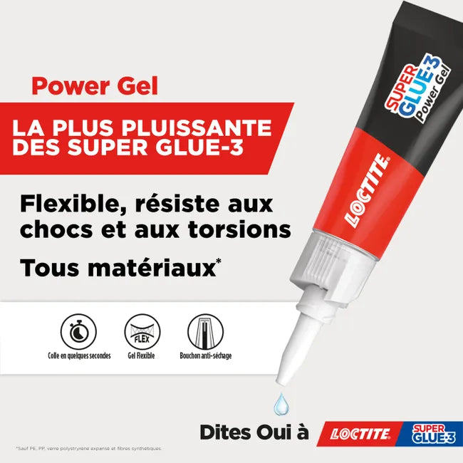 Lot de 2 colle de réparation Cyanoacrylate Super glue 3 power gel LOCTITE, 3g tr