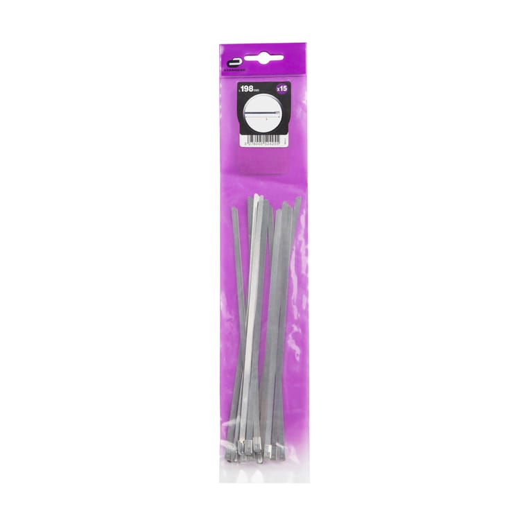 Lot de 15 colliers de serrage inox, STANDERS, L.198 x l.4