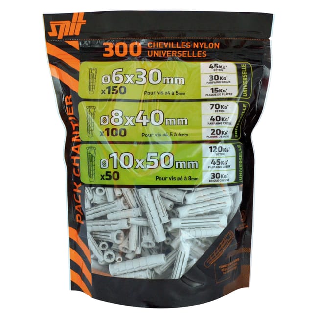 Kit chevilles nylon SPIT x 300, Diam. 8 L.30 mm
