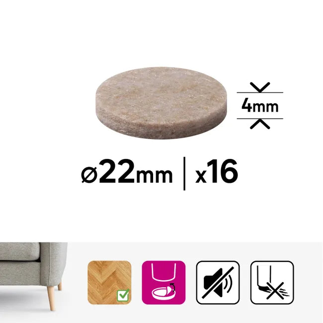 16 patins de pied de meuble en pet (polyéthylène téréphtalate) adhésif STANDERS
