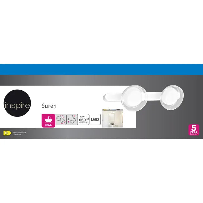 Rampe 2 spots SDB module led IP44, design, métal, blanc INSPIRE Suren