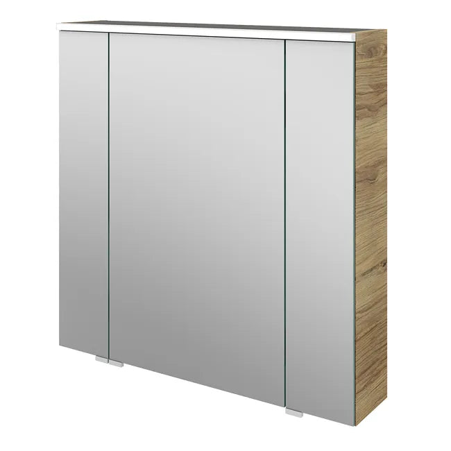 Armoire led 3p de toilette lumineuse l. 75 cm H. 75 cm P. 17 cm, effet chêne mie
