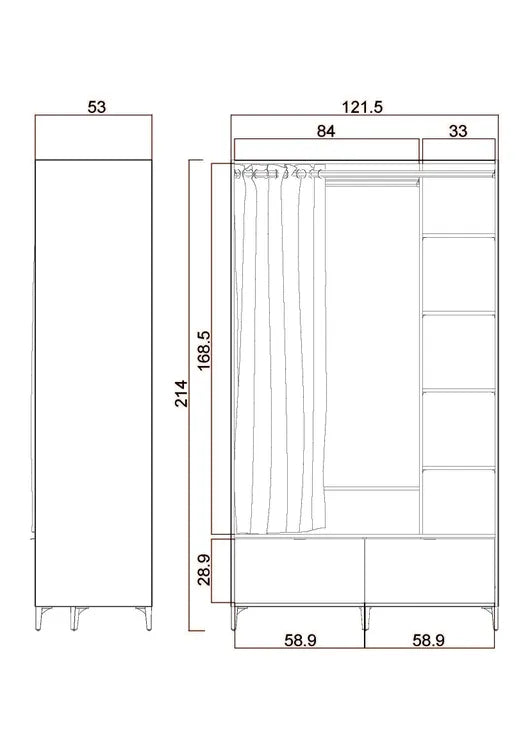 Kit dressing Quotidien avec tiroirs, blanc et chêne H.214 x l.121.5 x P.53cm