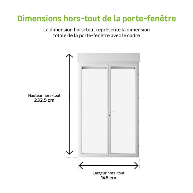 Porte-fenêtre PVC Essentiel H.215xl.140cm blanc 2 vantaux