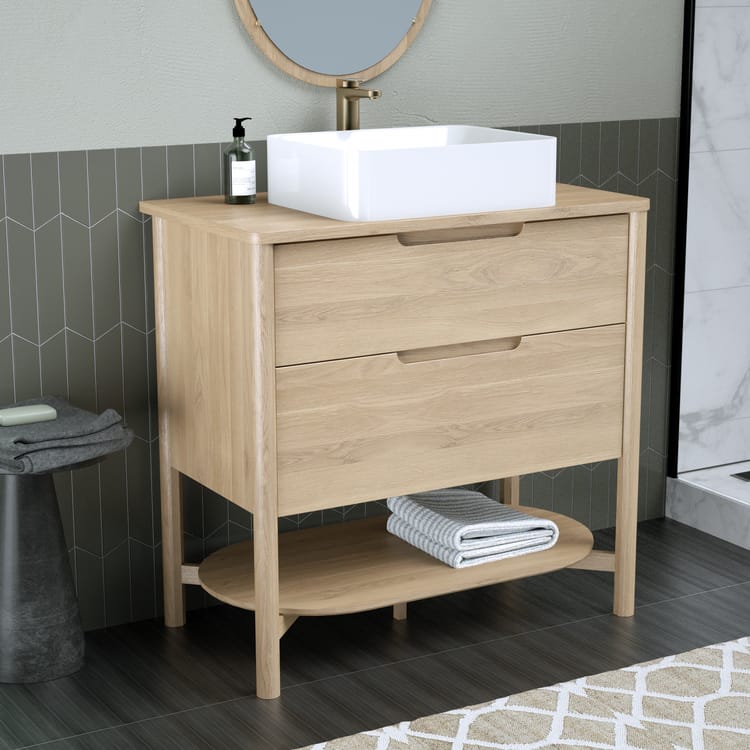 Plan de toilette placage chêne Ep.2.2 x l.91 x H.52 cm Boho/oslo