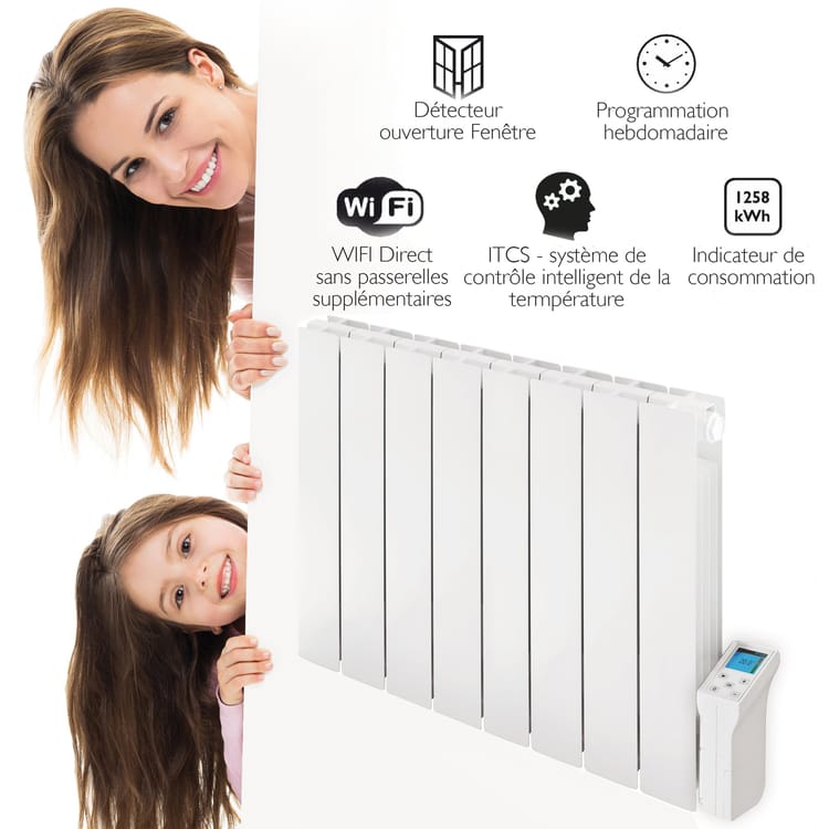 Radiateur électrique connecté à inertie fluide 1500W DELTACALOR Monza wifi