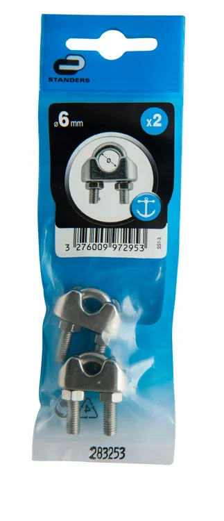 Lot de 2 serre-câbles inox, STANDERS, Diam.6 x l.11.4 mm