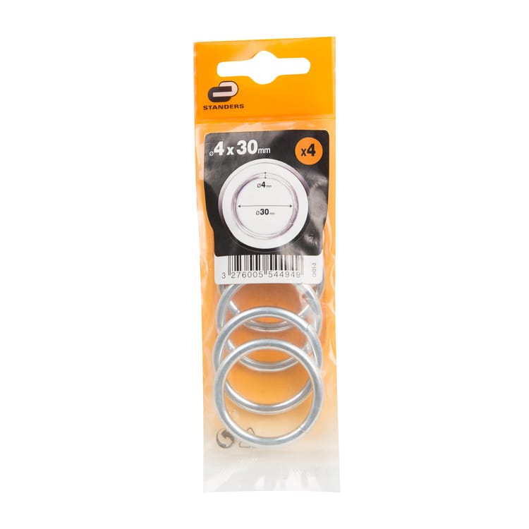 Lot de 4 anneaux soudés acier zingué STANDERS D.30 Ep.4 mm
