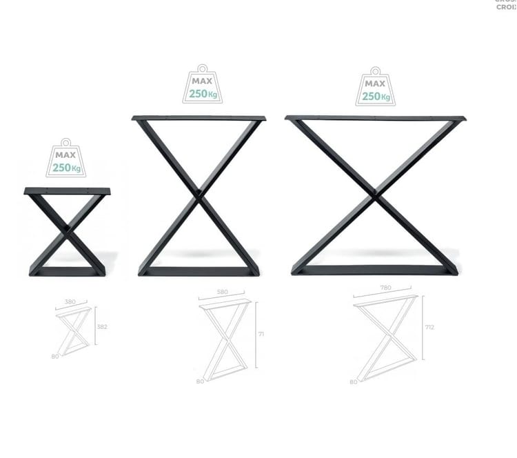Pied de table design REI Croix XXL blanc, la. 8 x lo. 58 x hauteur 71 cm