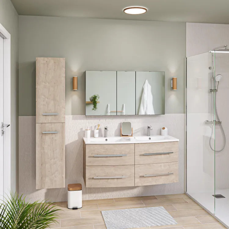 Meuble sous-vasque 4t l.120 x H.53.7 x P.47 cm effet chêne Perla