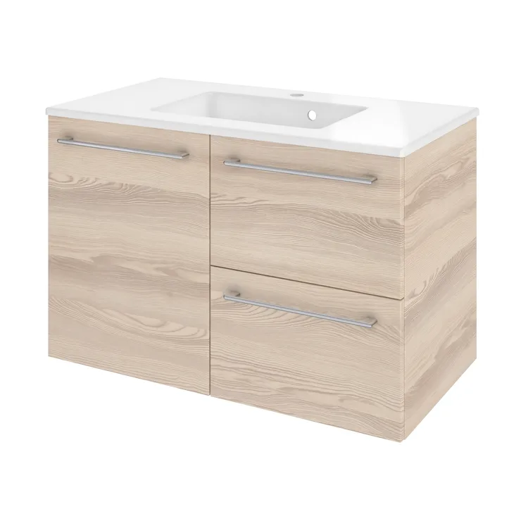 Meuble sous-vasque, 2t L.45cm x H.58cm x P.46cm effet chêne ribeira Remix