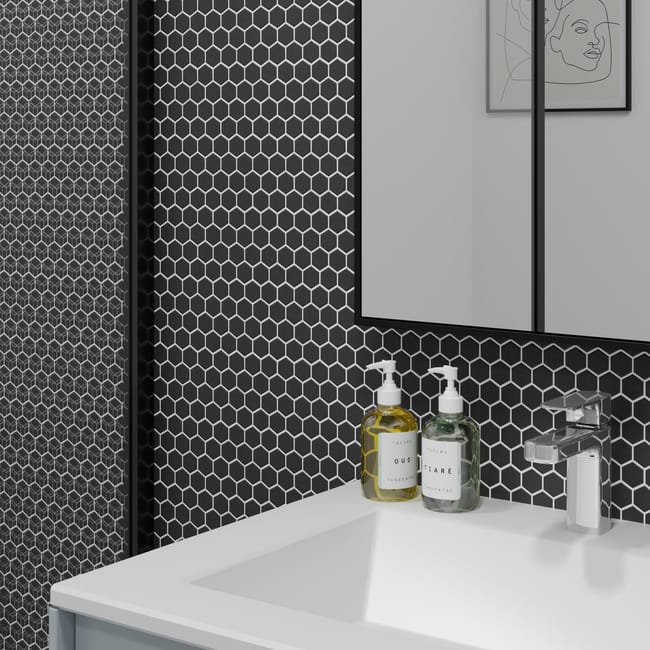 Mosaïque sol / mur Hexagon porcelaine noir 32 x 27.5 cm ARTENS