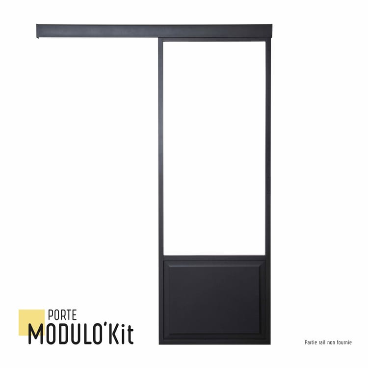Porte coulissante personnalisable aluminium + verre + mdf Atelier vitrée, H.204