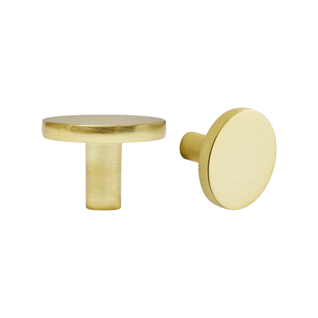 2 boutons de meuble ronds Jamy, aluminium laiton brossé, Diam.35 mm
