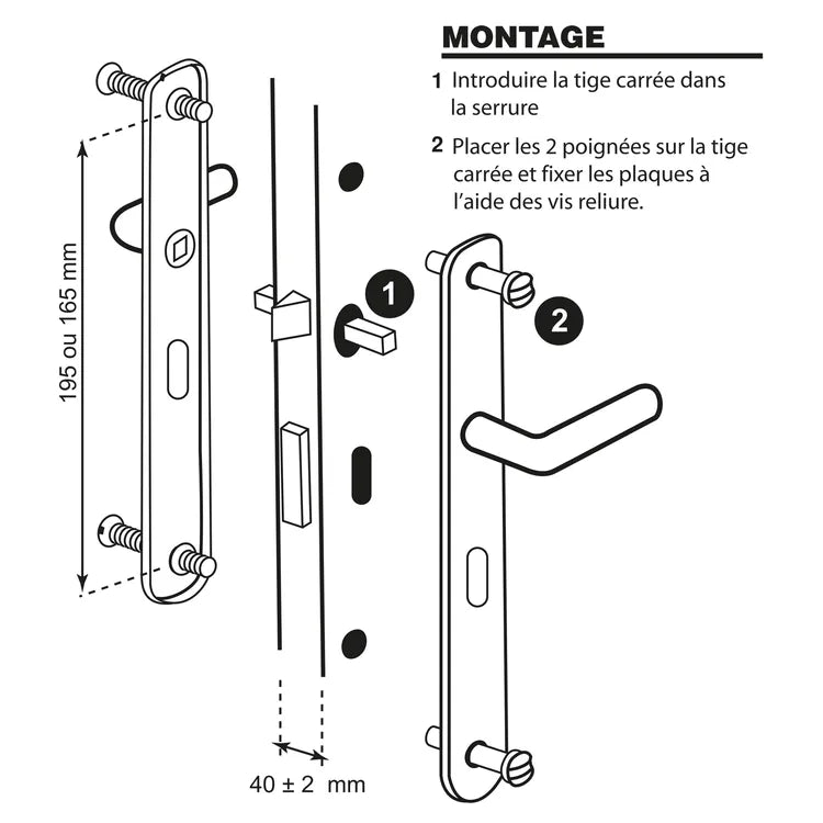 2 poignées sur plaque à cylindre Joffrin aluminium laiton satiné, entraxe 195 mm