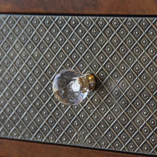 Bouton de meuble rond Diamant, acrylique transparent laitonné, Diam.29 mm
