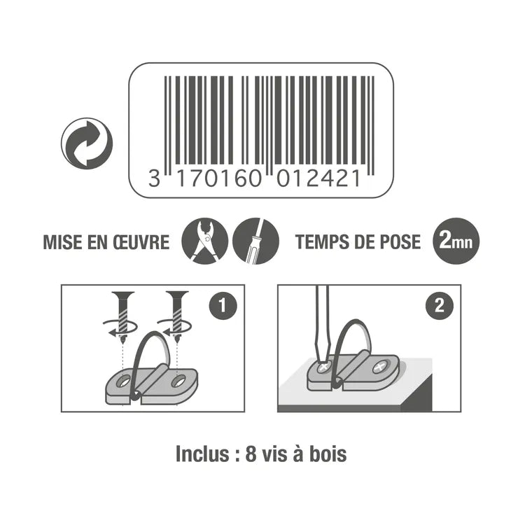 Lot de 4 anneaux étrier avec patin pour cadres moyens en bois LE CROCHET FRANCAIS