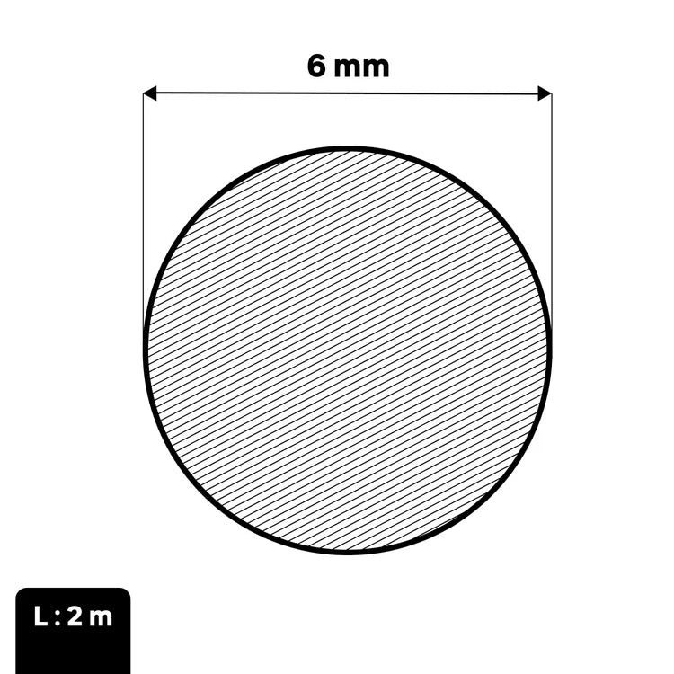Rond plein acier brut noir lisse, L.2000 mm