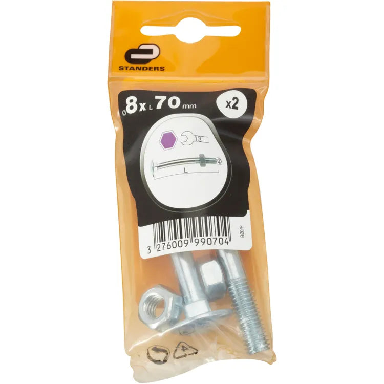 Lot de 2 boulons trcc acier zingué, L.70.0 x Diam.8 mm STANDERS