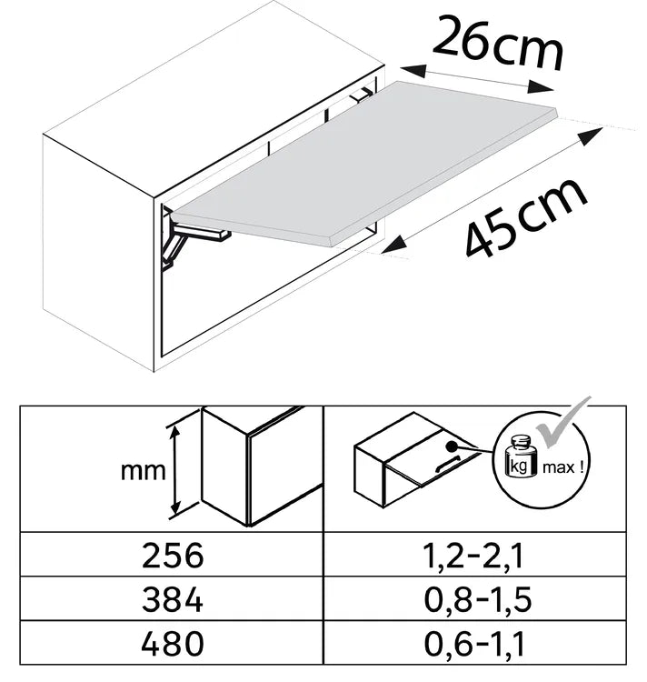 Lot de 2 Relevables ouverture à angle droit à partir de l.45xH.26cm