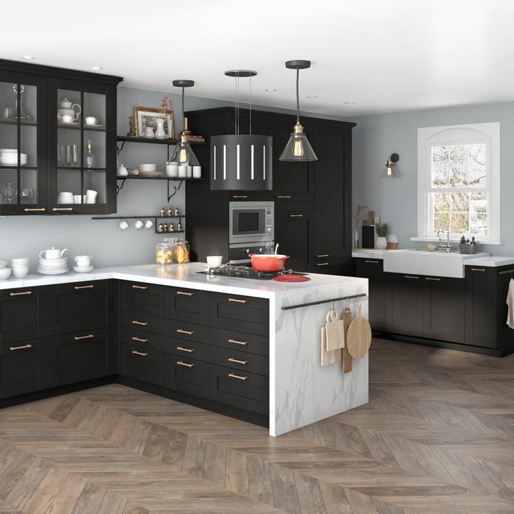 Lot de 2 portes de cuisine Chicago noir mat H.76.5 x l.29.7 cm