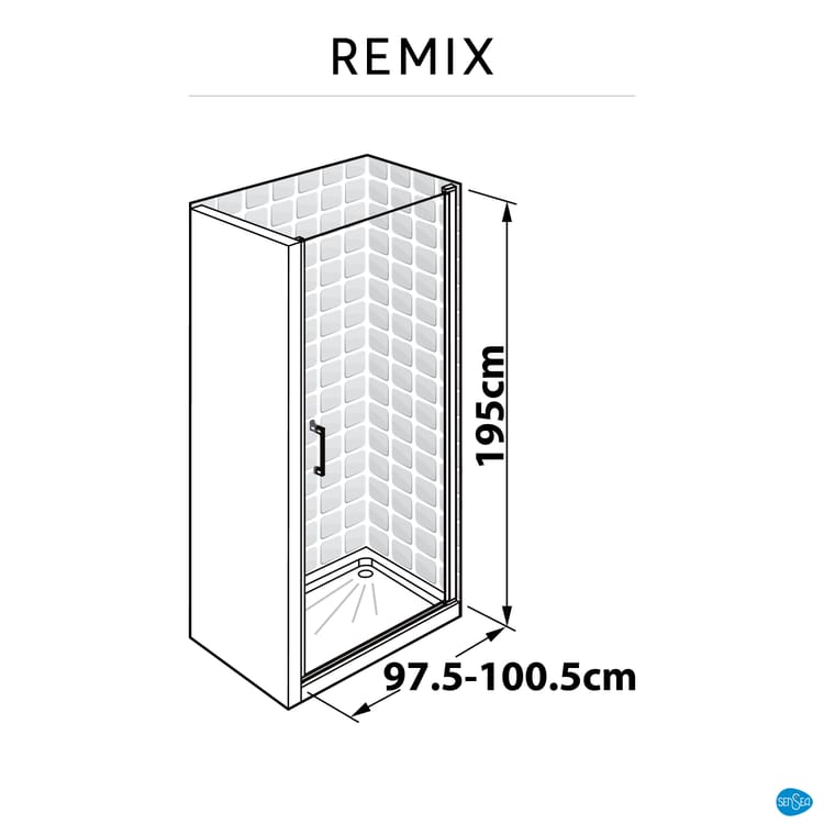 Porte de douche pivotante sérigraphié, chromé 100 cm, Remix