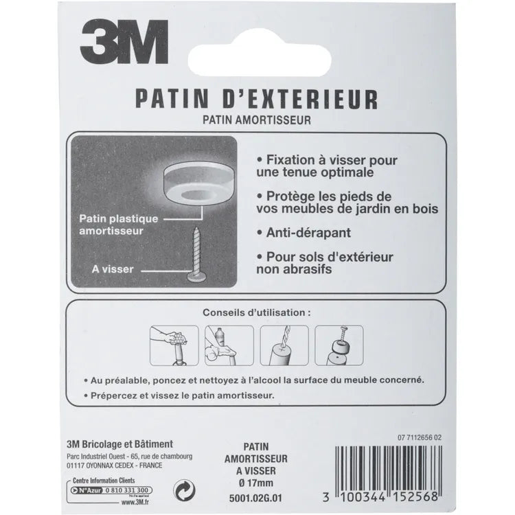 Assortiment 8 patins en plastique 3M Ø17 mm