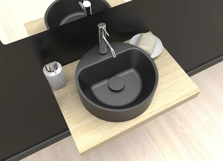 Lave-mains résine rond noir l.30 x P.30 cm, Smart