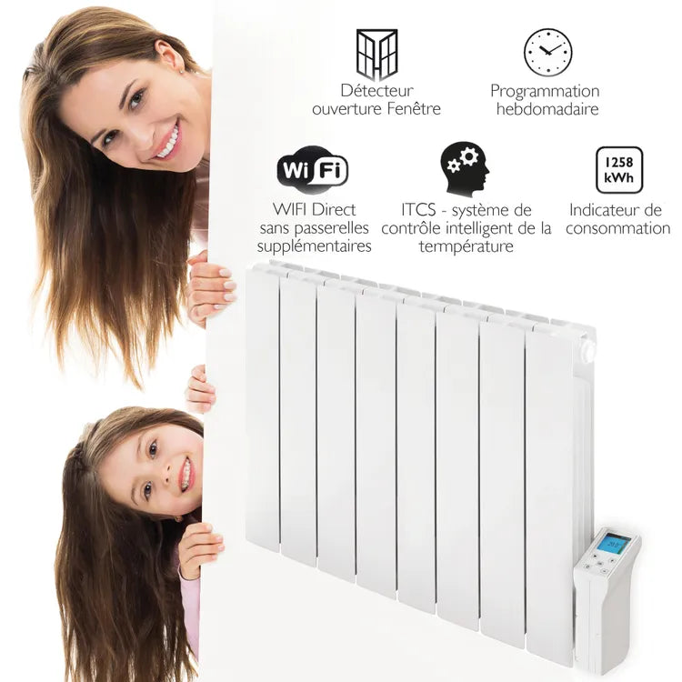 Radiateur électrique connecté à inertie fluide 1800W DELTACALOR Monza wifi