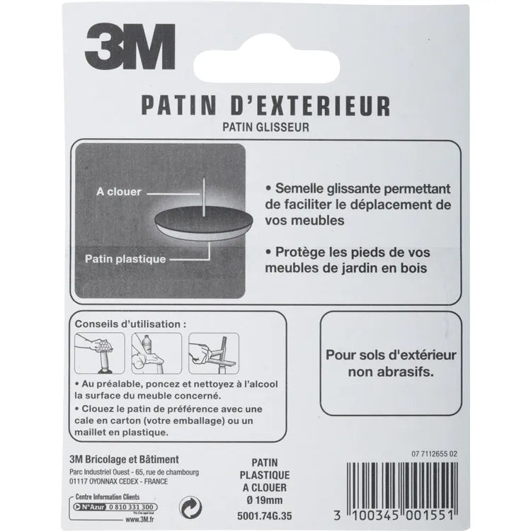 Assortiment 4 Patin de pied de meuble en plastique à clouer 3M Ø19 mm
