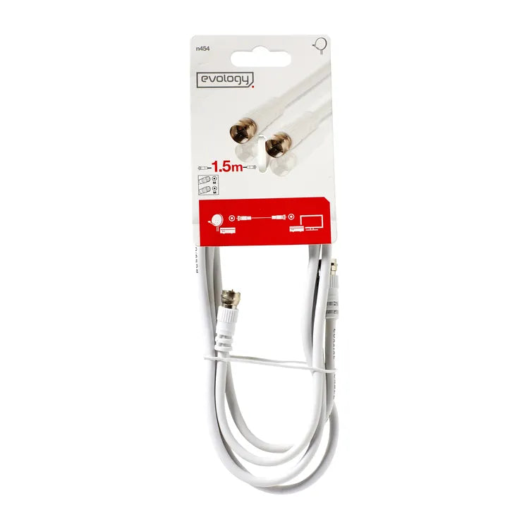 Câble satellite fiche F mâle/mâle blanc 1.5m EVOLOGY