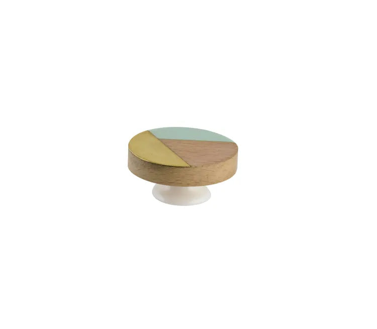 Bouton de meuble rond, bois multicouleur peint, Diam.36 mm