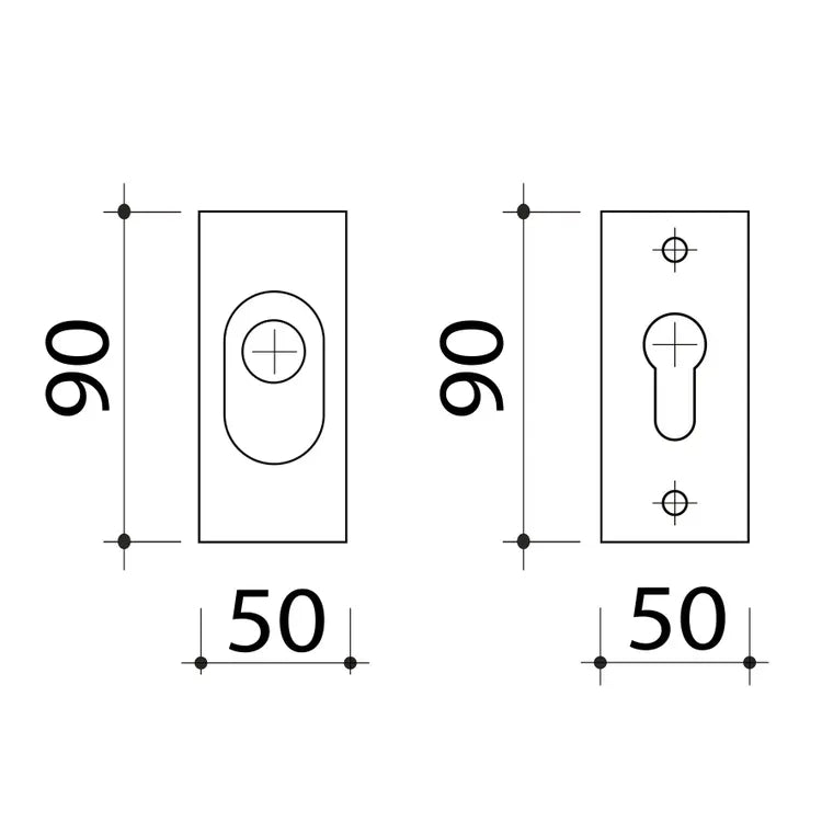 2 rosaces de fonction blindées Securit ALPERTEC, 50 x 60 mm, aluminium argent