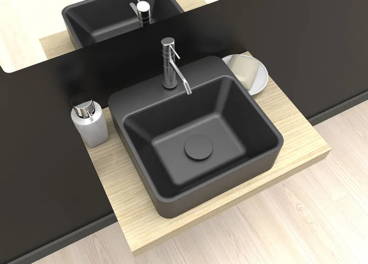 Lave-mains résine carré noir l.30 x P.30 cm, Smart