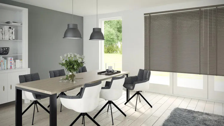 Store vénitien Venitien bois FSC® 50 mm bois, taupe galon taupe, l.80 x H.220 cm