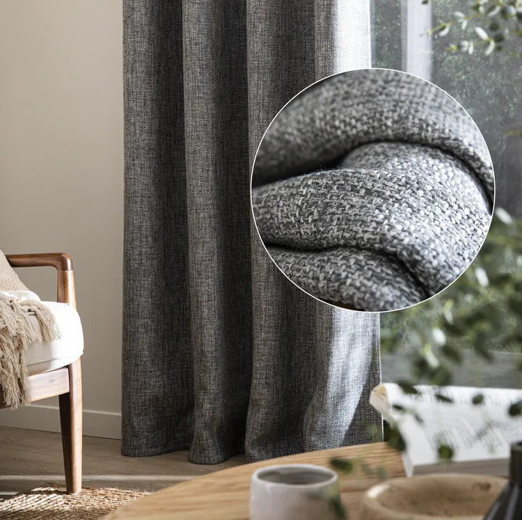 Rideau tamisant, Tricot, coton, gris H.250 x l.140 cm INSPIRE