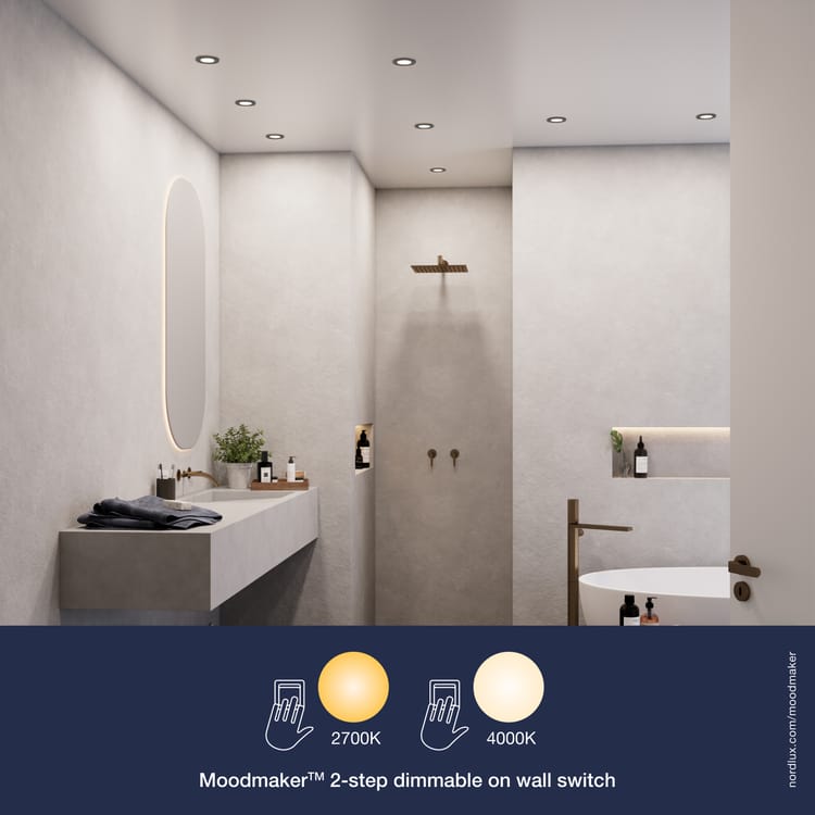 Spot LED encastré salle de bain IP65 Tiaki, blanc chaud/neutre, noir Nordlux
