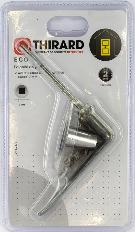 Bouton et béquille pour serrure en applique horizontale, carré 6mm/adaptateur7mm