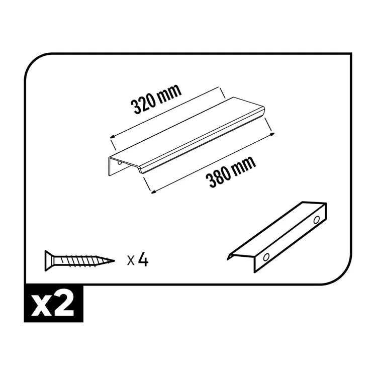 2 poignées de meuble Zante, aluminium argent brossé, entraxe 320 mm