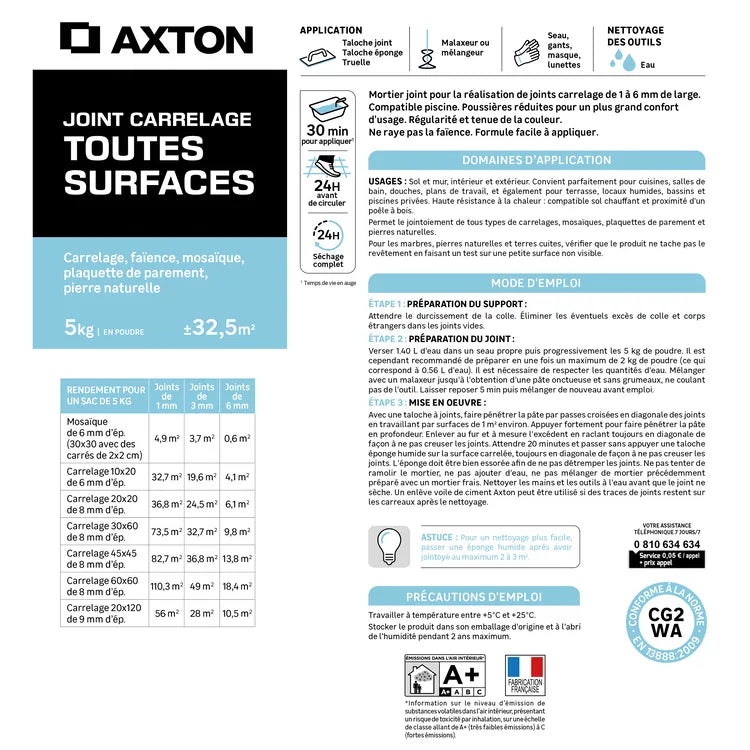 Joint tous types de carrelage et mosaïque AXTON brun chocolat 5kg